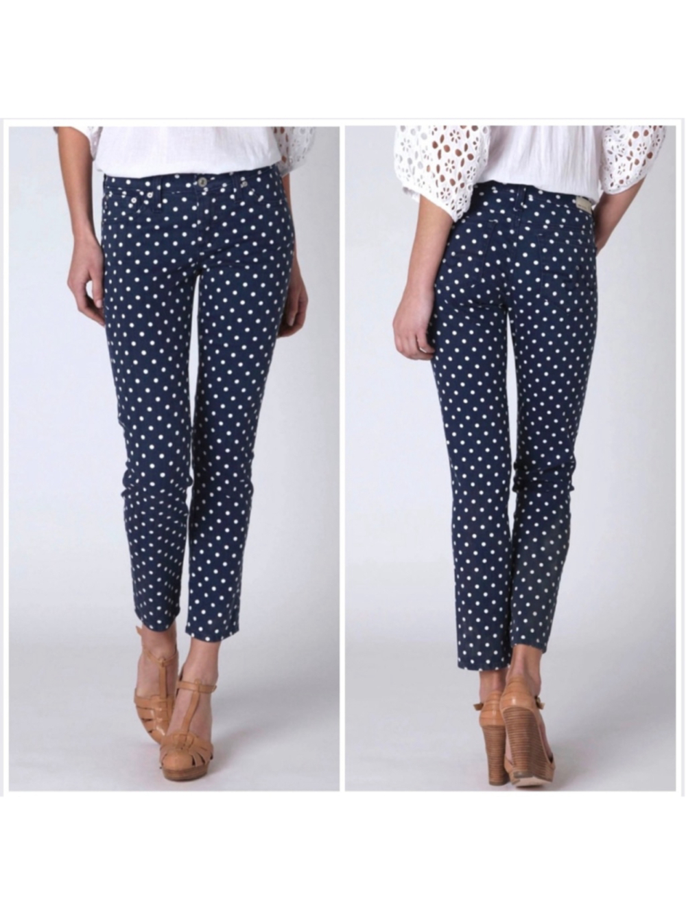 AG Adriano Goldschmied Polka Dot Low Rise Stevie Ankle Jeans Size 29